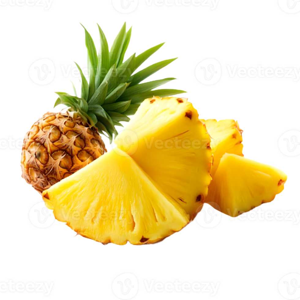 A Whole and Sliced Pineapple with Green Top png