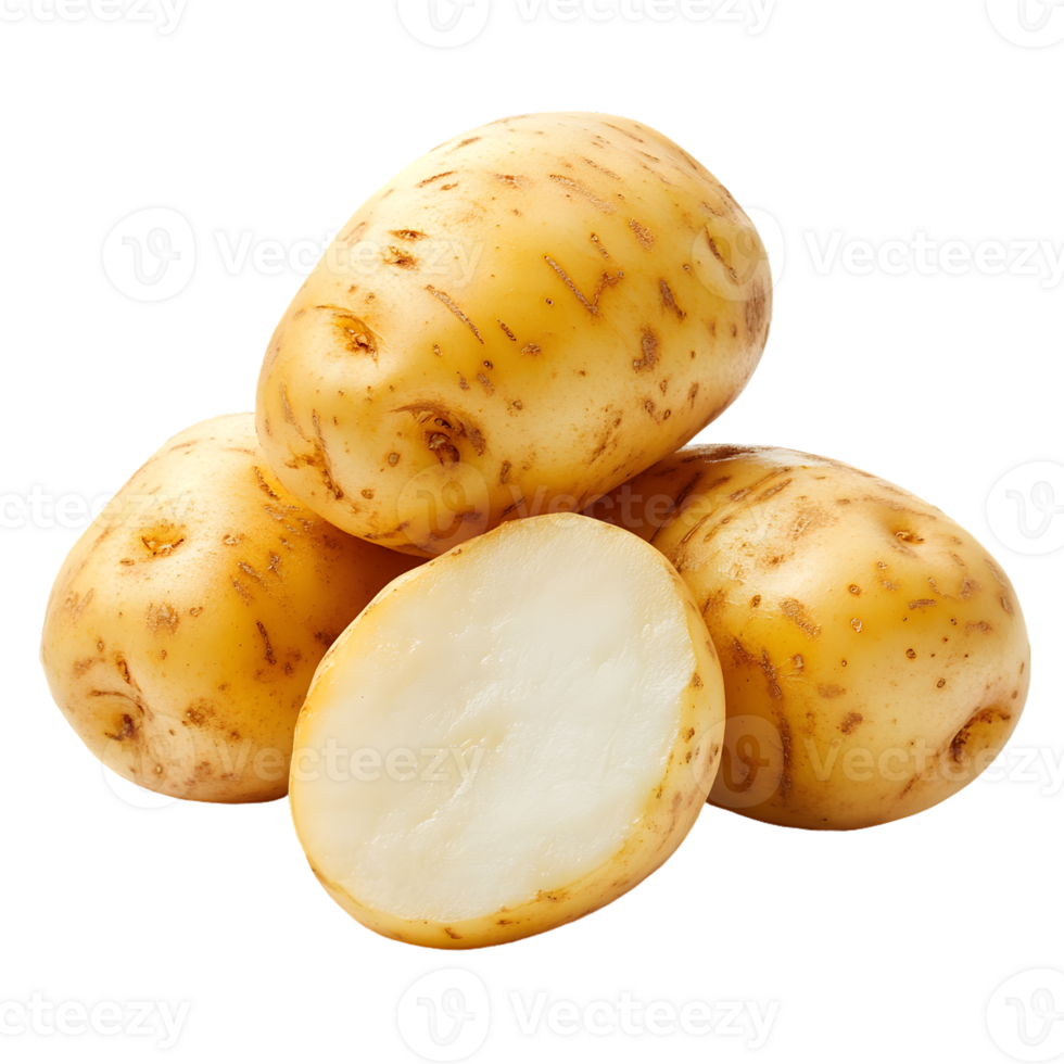 Three Yellow Potatoes, One Sliced in Half png