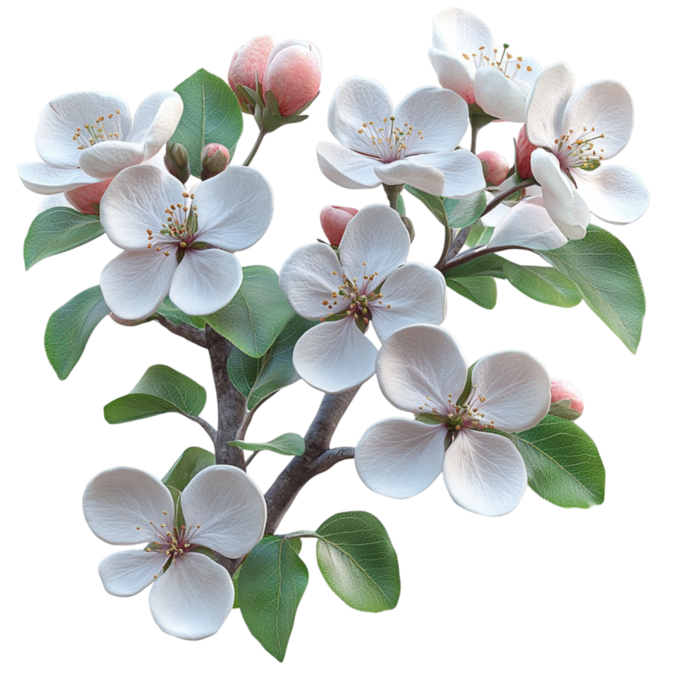 apple tree flowers on a branch, transparent background png