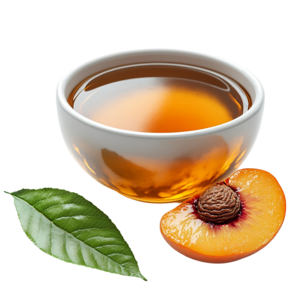 peach tea with a slice of peach on a transparent background png