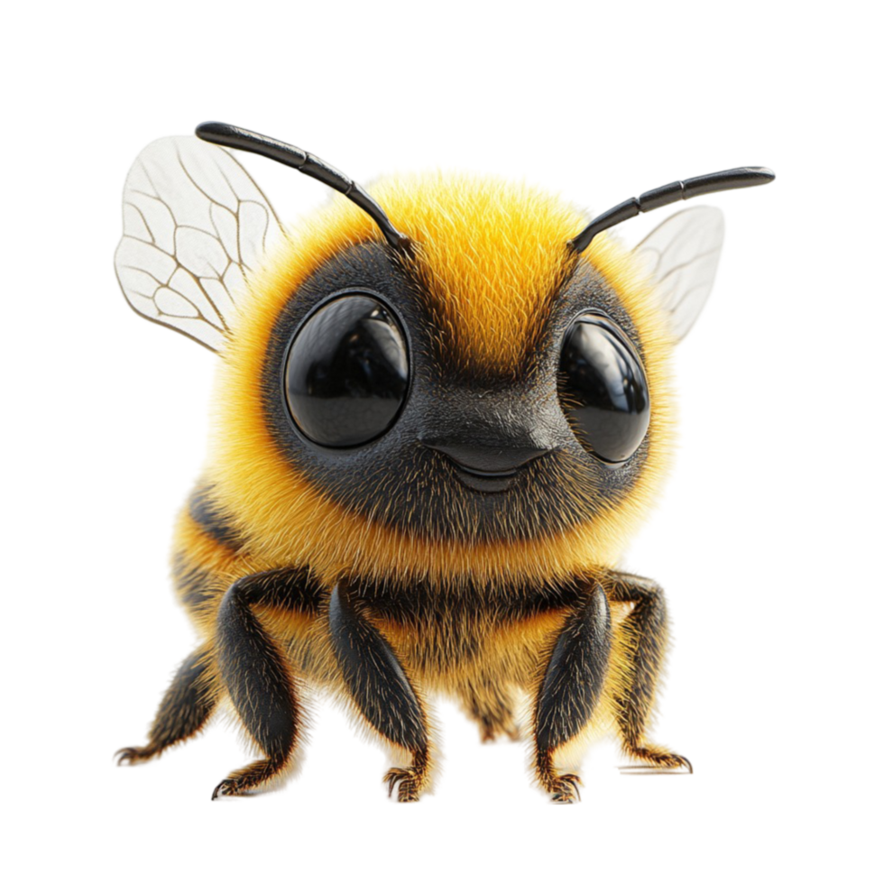 Cute Little Bee with Big Eyes on Transparent Background png