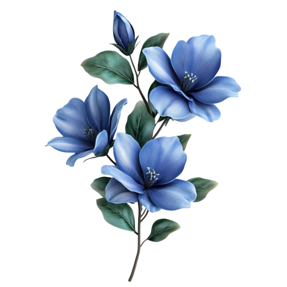 Blue Flowers on Branch with Leaves png