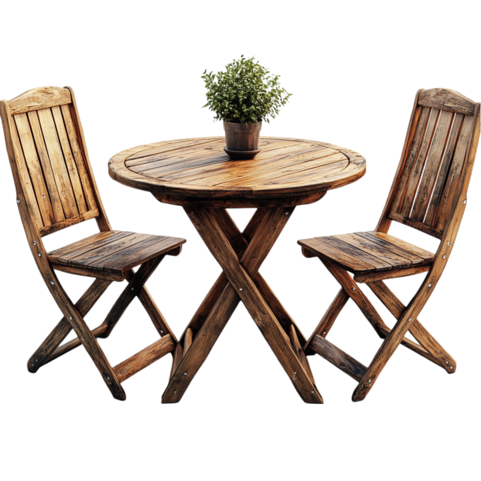 Wooden Table and Chairs with a Plant png