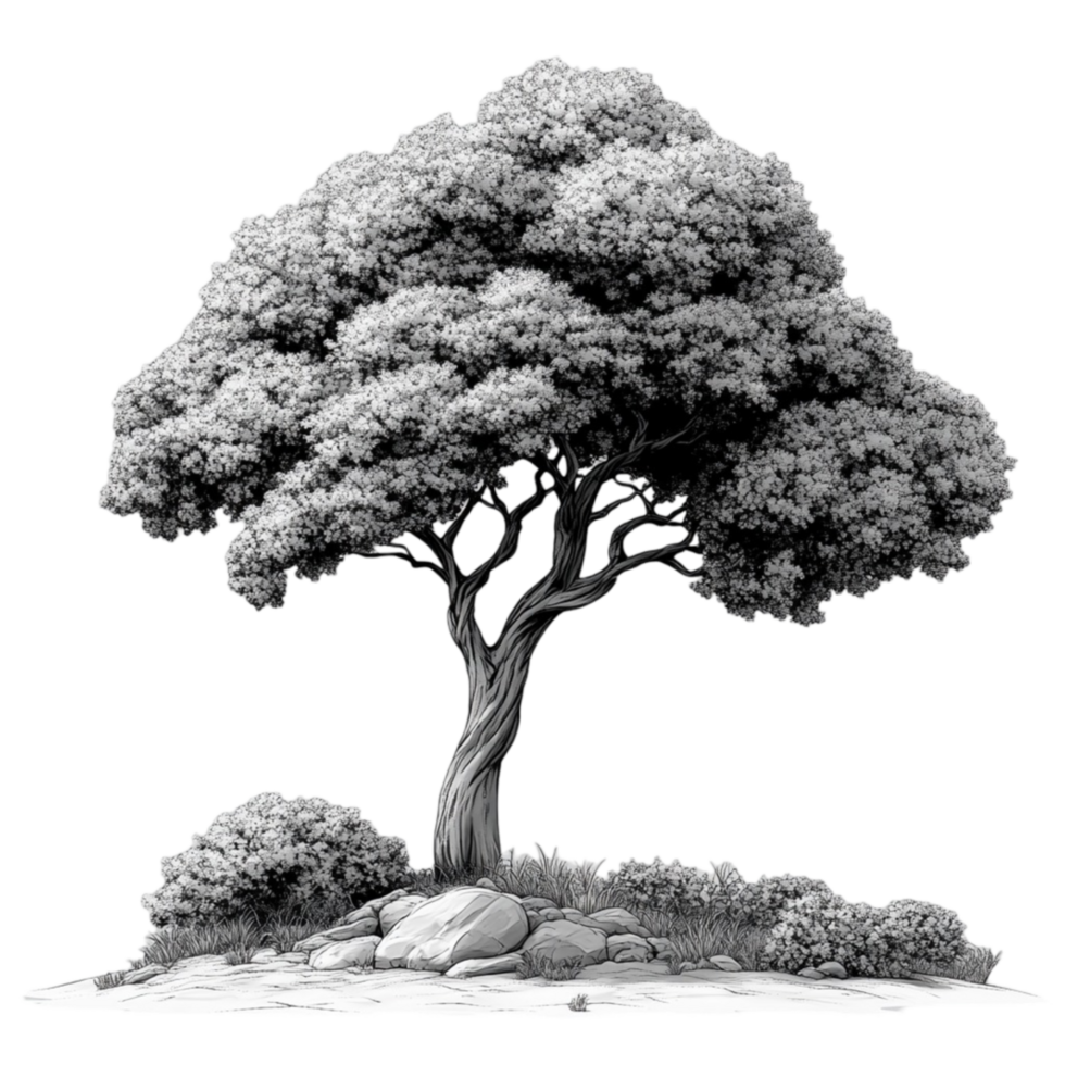 White Drawing of Tree on Rock png