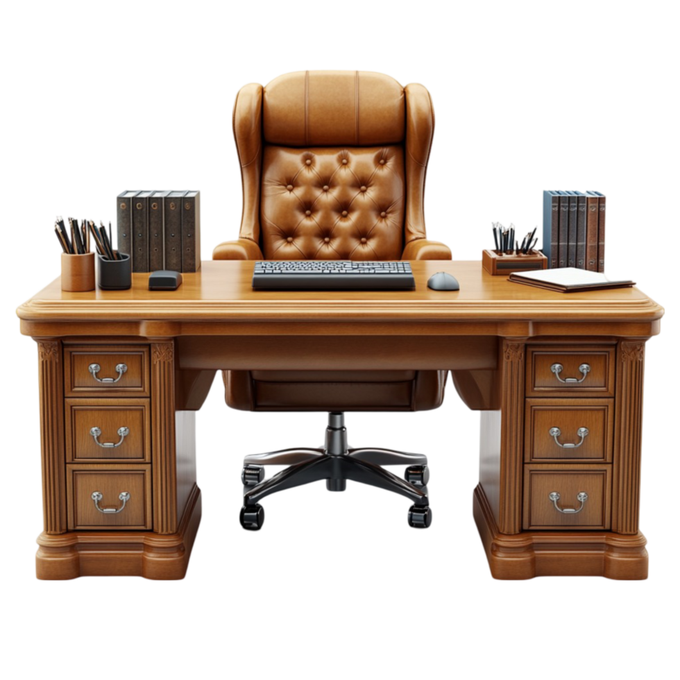 Office Desk with Chair and Computer png