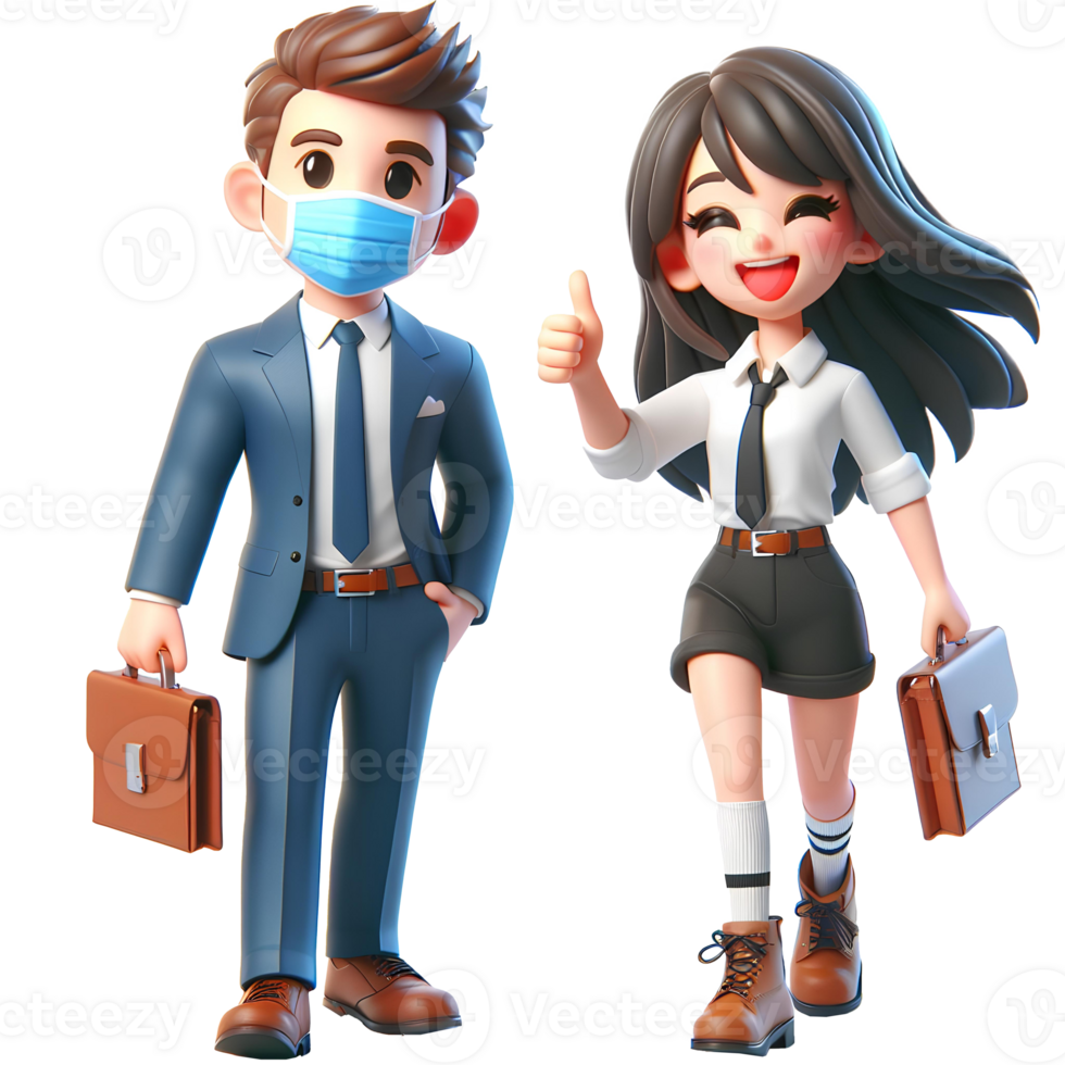 Employee boy and girl cartoon character isolated on transparent background png