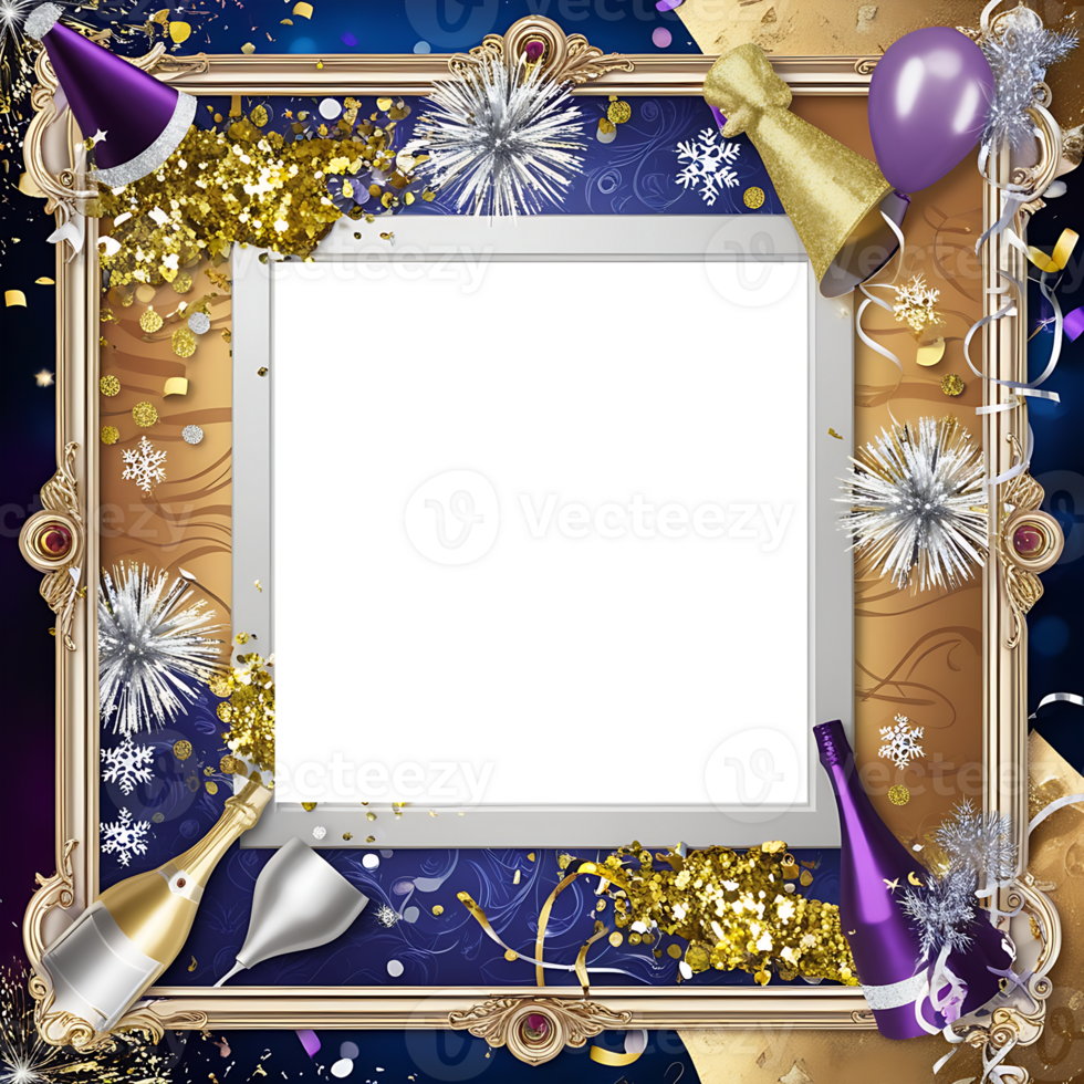 new year frame with confetti, balloons and confetti png
