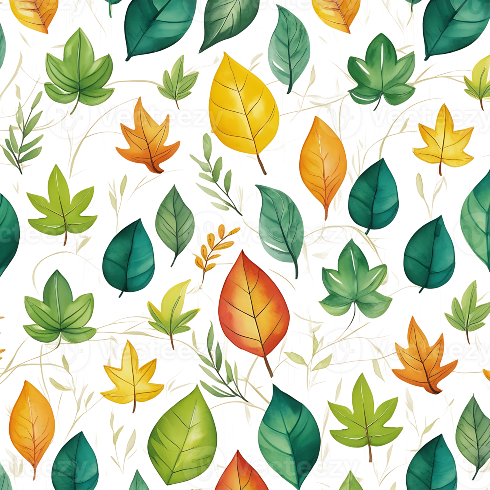 seamless pattern with colorful leaves on transparent background png