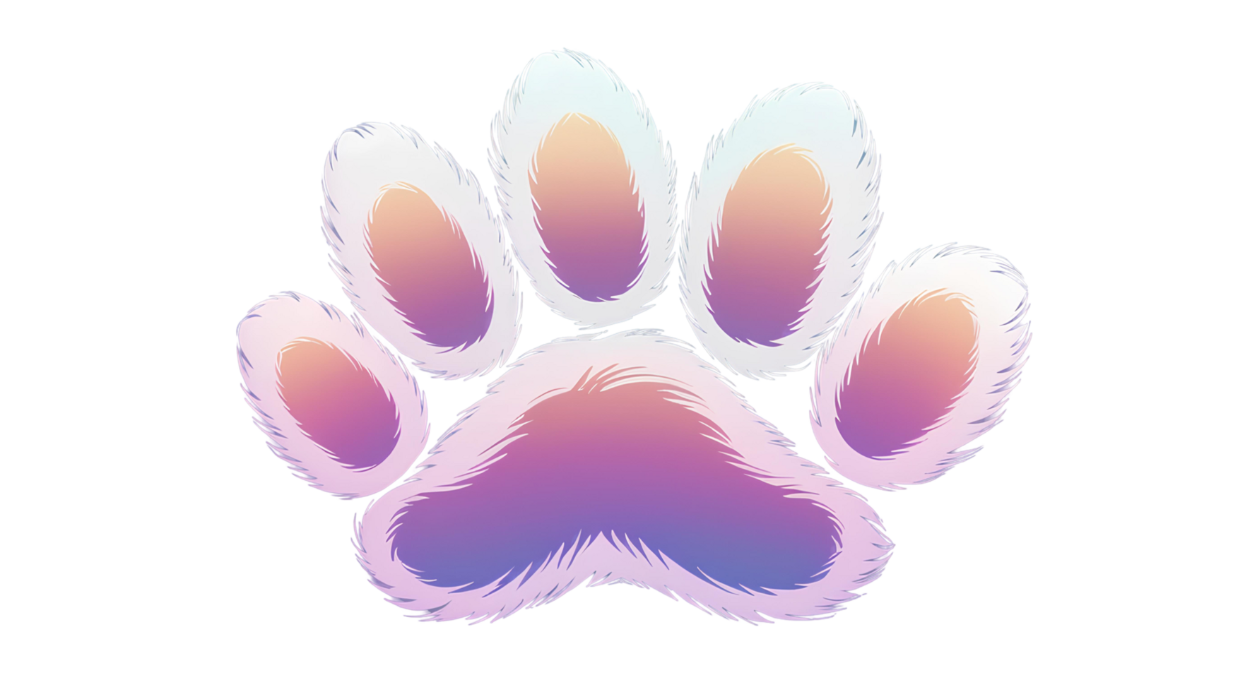 a transparent fluffy cat paw print, with a playful design and soft gradient colors png