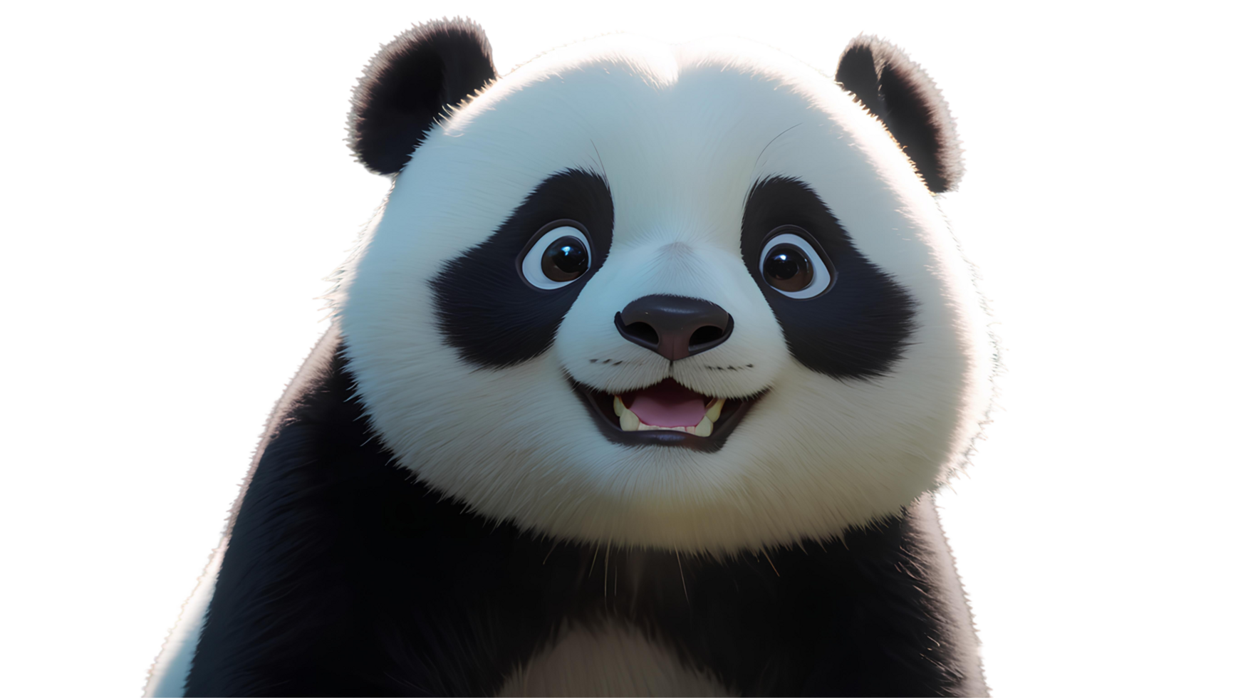 a smiling cartoon panda, with exaggerated round eyes and a cute expression png