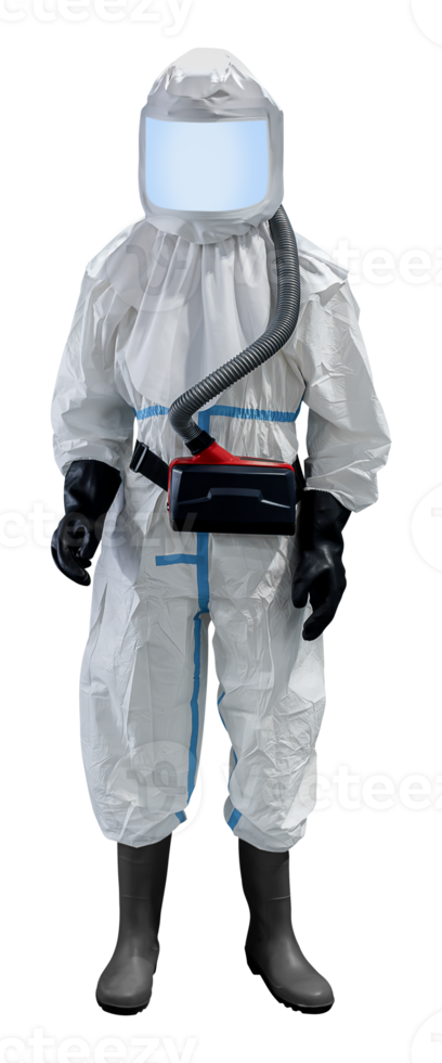 White chemical protective suit with particulate filter png