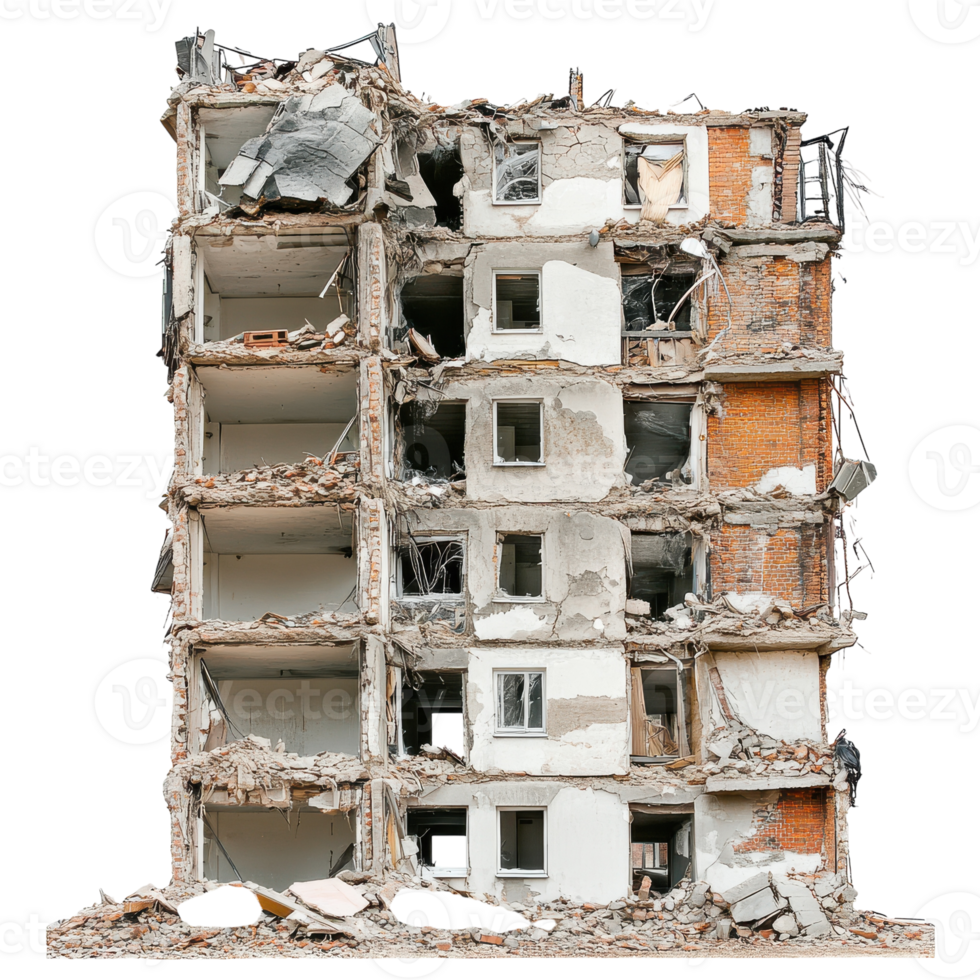 Torn Down Apartment Complex Urban Decay and Abandonment on transparent background png