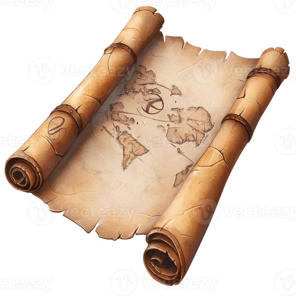 Vintage Treasure Map Scroll for Adventure and Exploration Themes on transparent background png