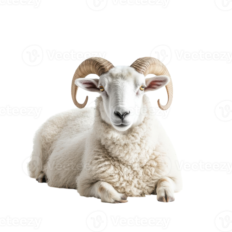 White Sheep with Horns Lying Down Isolated on transparent background png