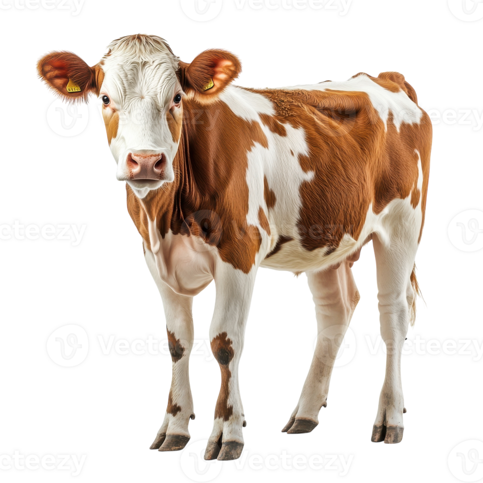 A cow grazing peacefully in a lush green field on transparent background png