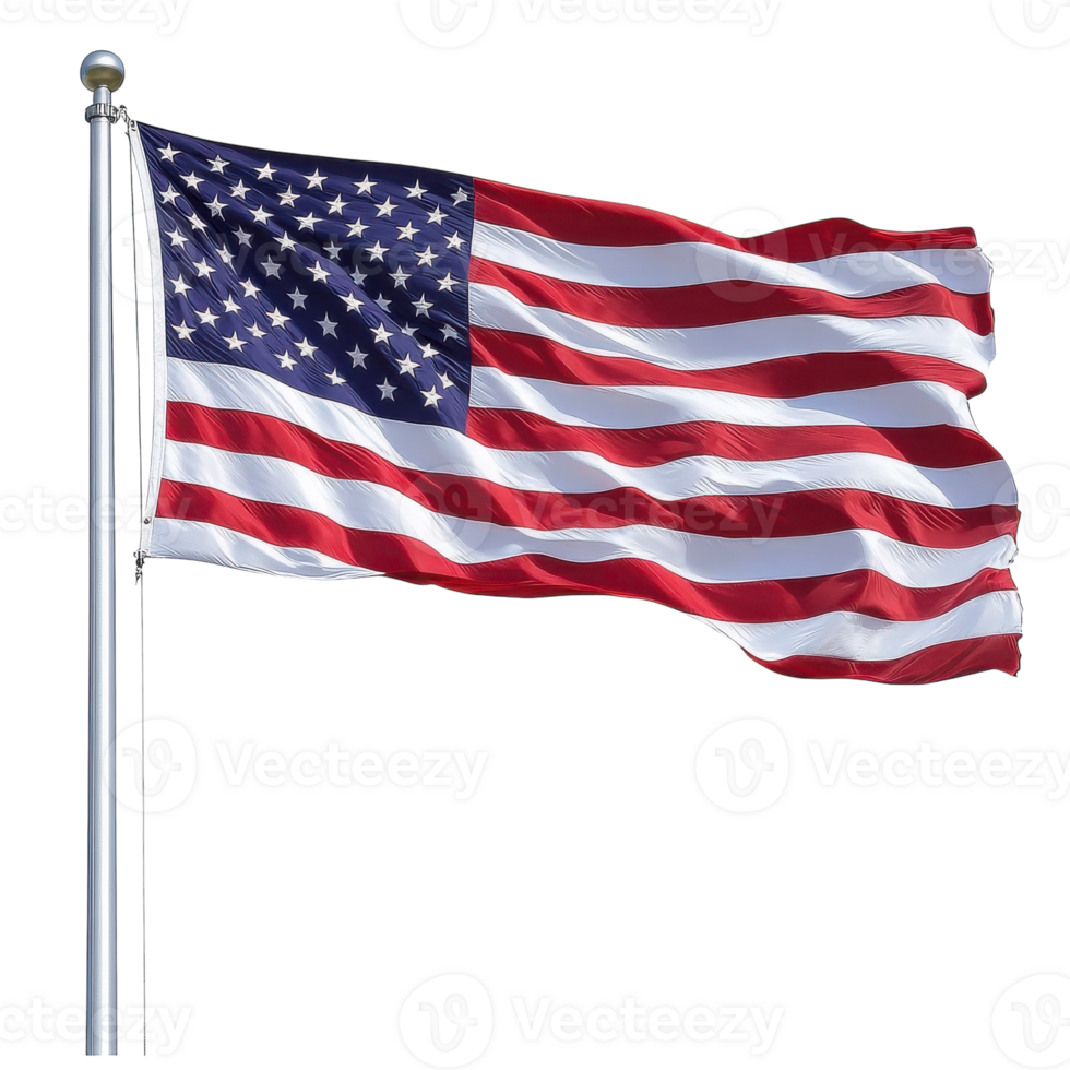 American Flag Waving in the Breeze for Patriotic Themes on transparent background png