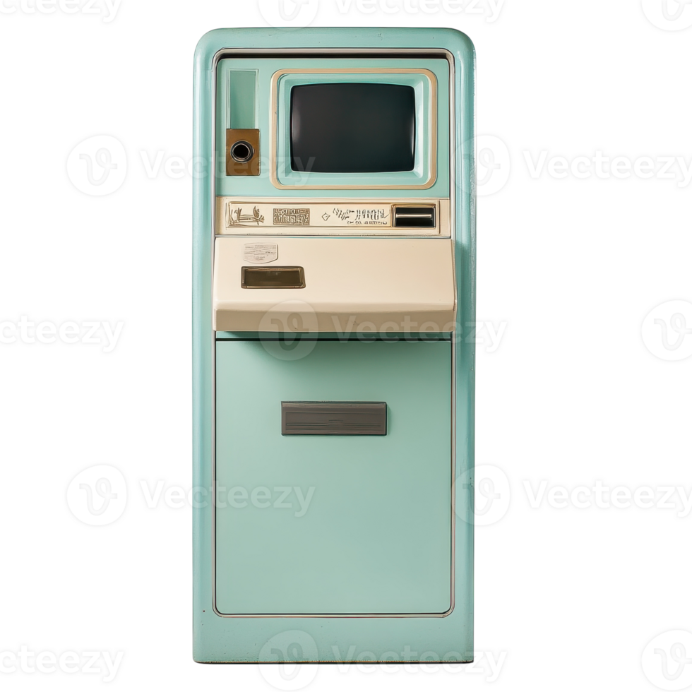Modern ATM machine for banking transactions on transparent background png