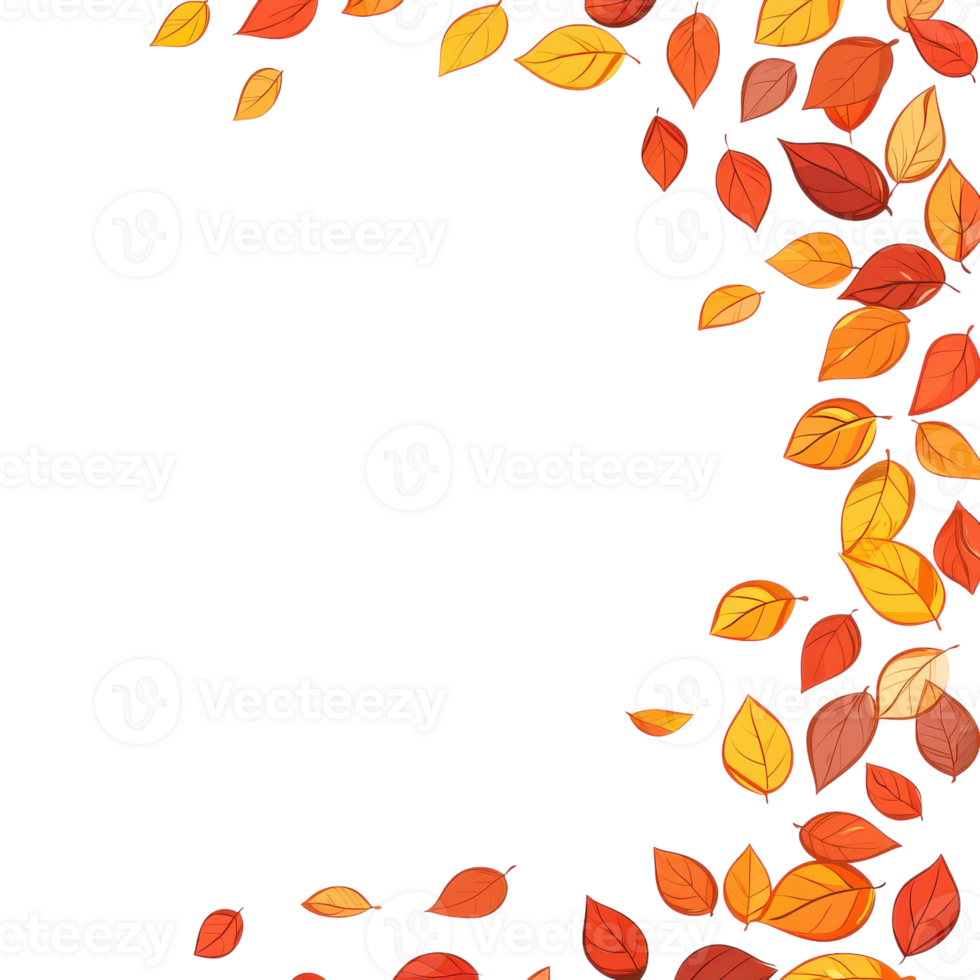 Autumn Leaf Border with Wave of Falling Leaves on White Background on transparent background png