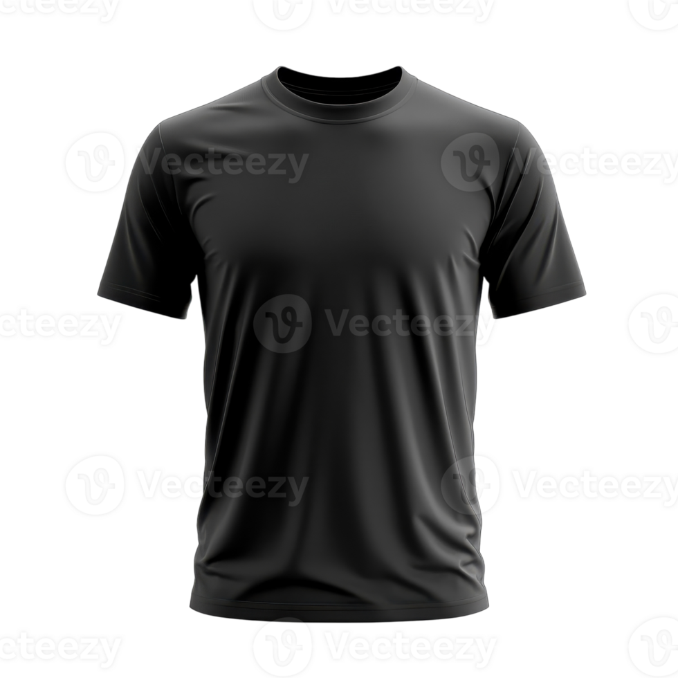 Black Round Neck T-Shirt Front and Back View for Apparel Marketing on transparent background png