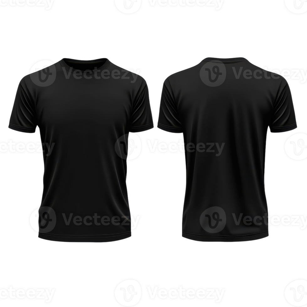 Black T-Shirt Round Neck Front and Back View for Apparel Advertisement on transparent background png