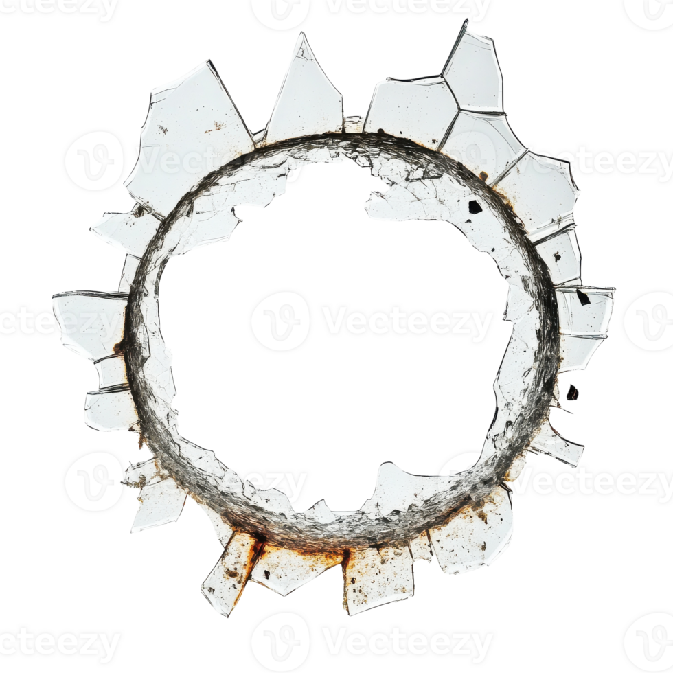 Bullet Hole in Cracked Glass on White Background for Crime and Security Themes on transparent background png