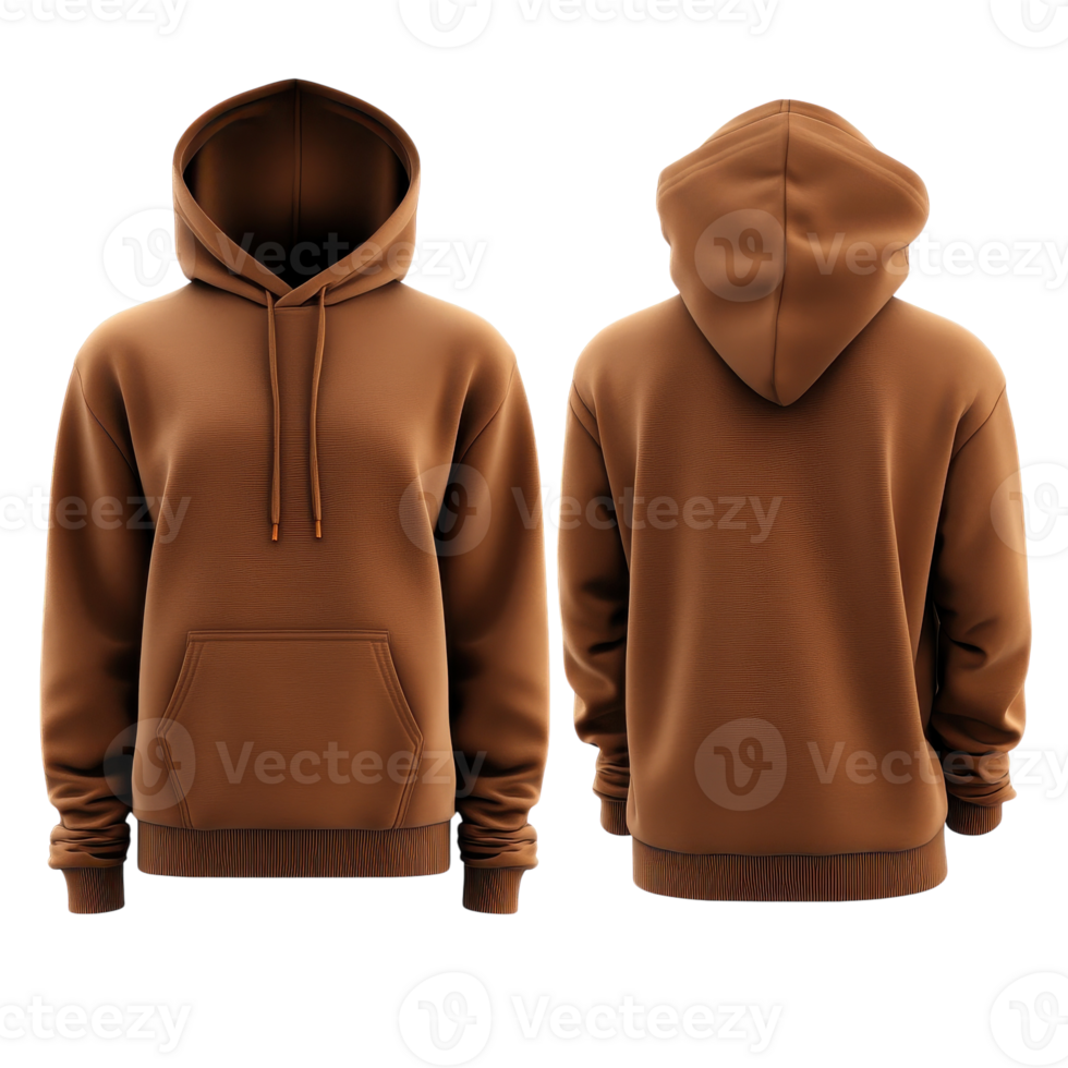 Brown Hoodie Front and Back View Mockup for Fashion Presentation on transparent background png
