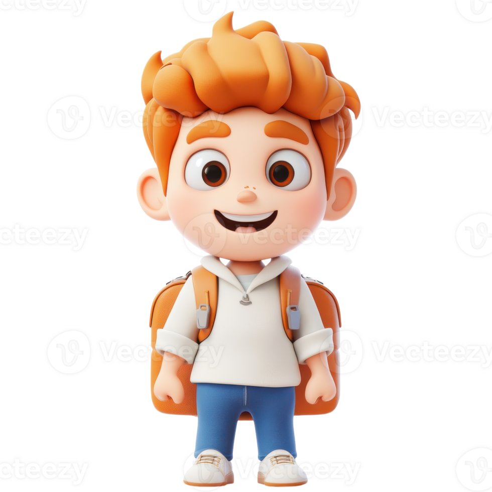 Cheerful Cartoon School Boy Character for Educational Content on transparent background png