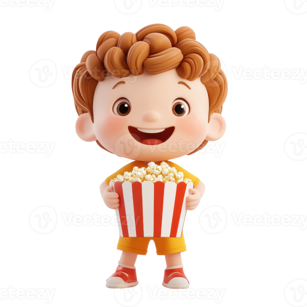 Cheerful Child Enjoying Popcorn on White Background on transparent background png