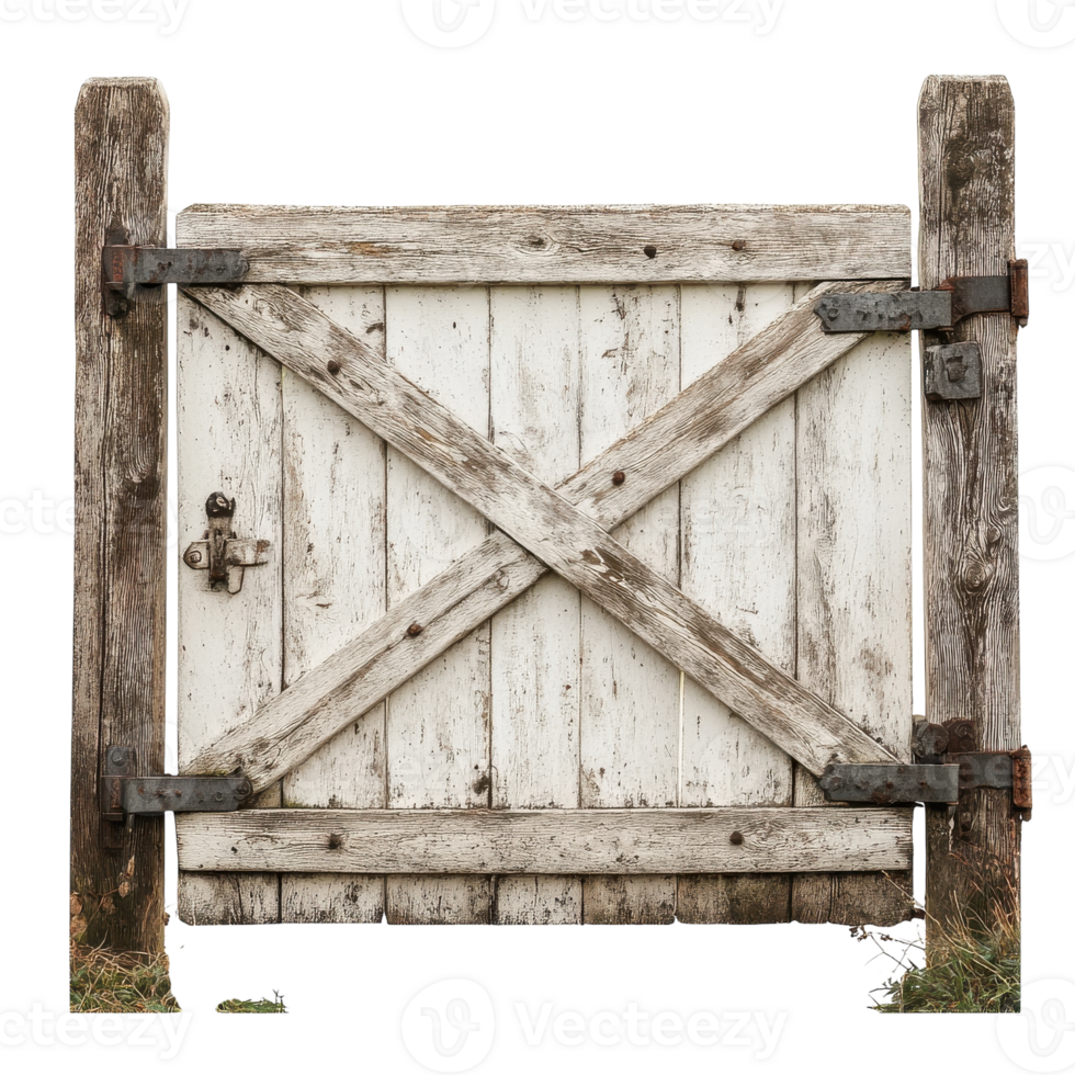 Charming Wooden Fence Gate with a White Wash Finish Perfect for Garden Entrances on transparent background png