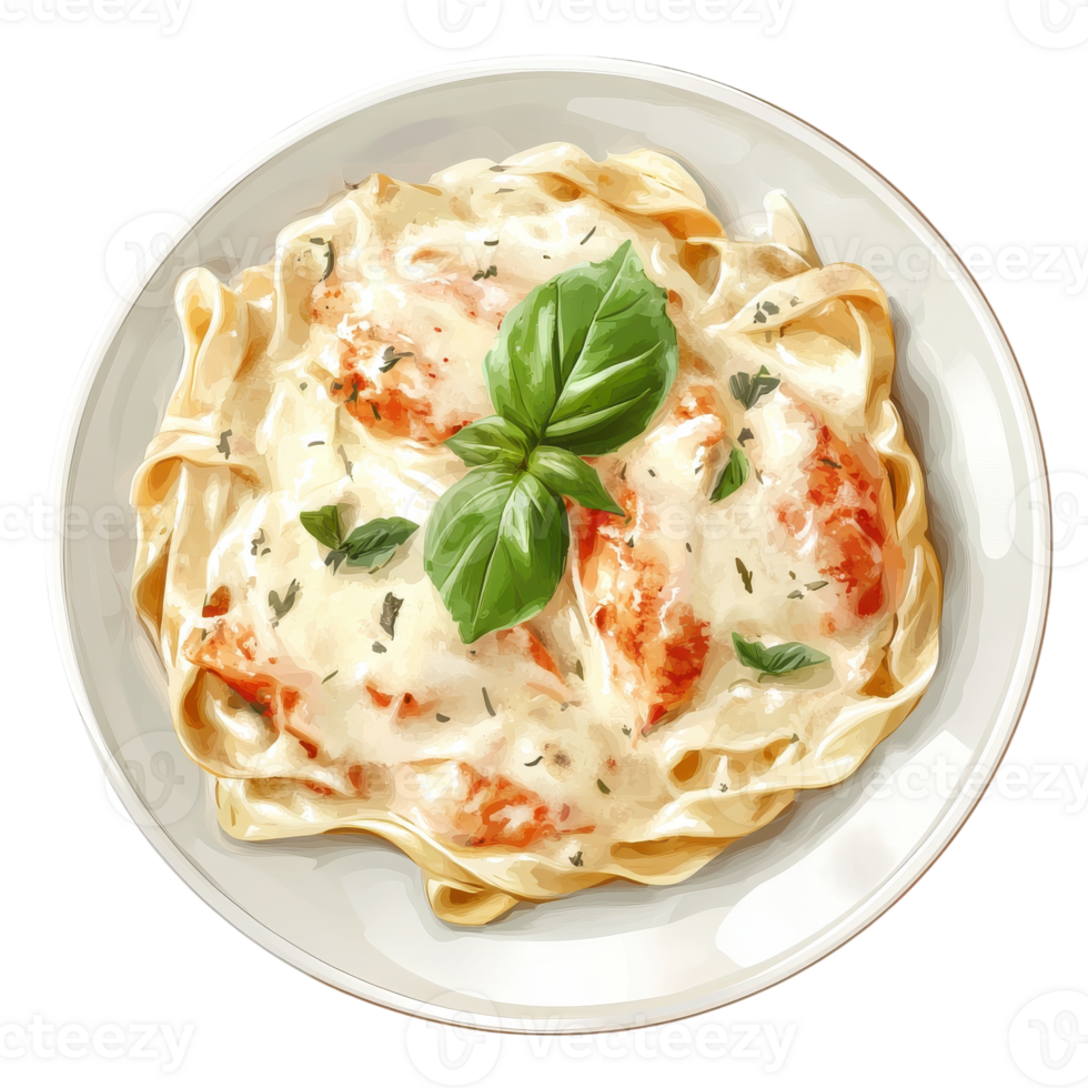 Delicious Chicken Alfredo Pasta Dish Ready for Serving on transparent background png