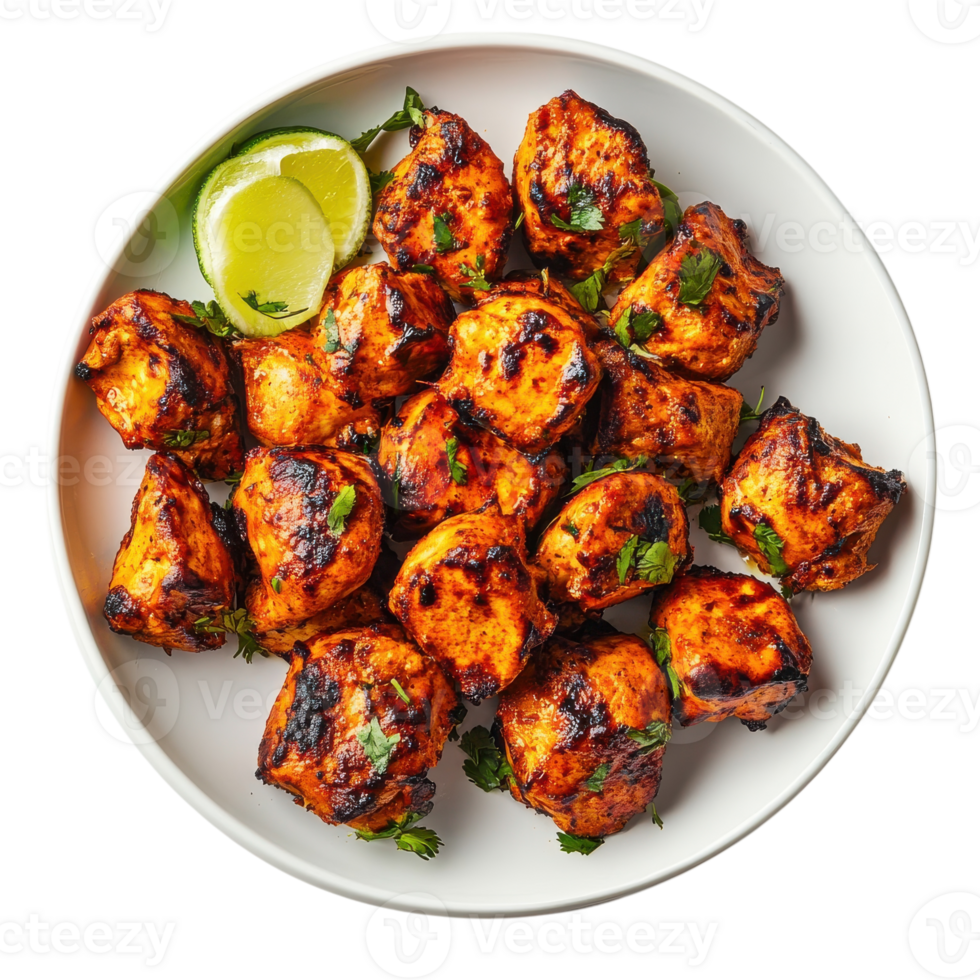 Delicious Chicken Tikka Served on a Plate on transparent background png