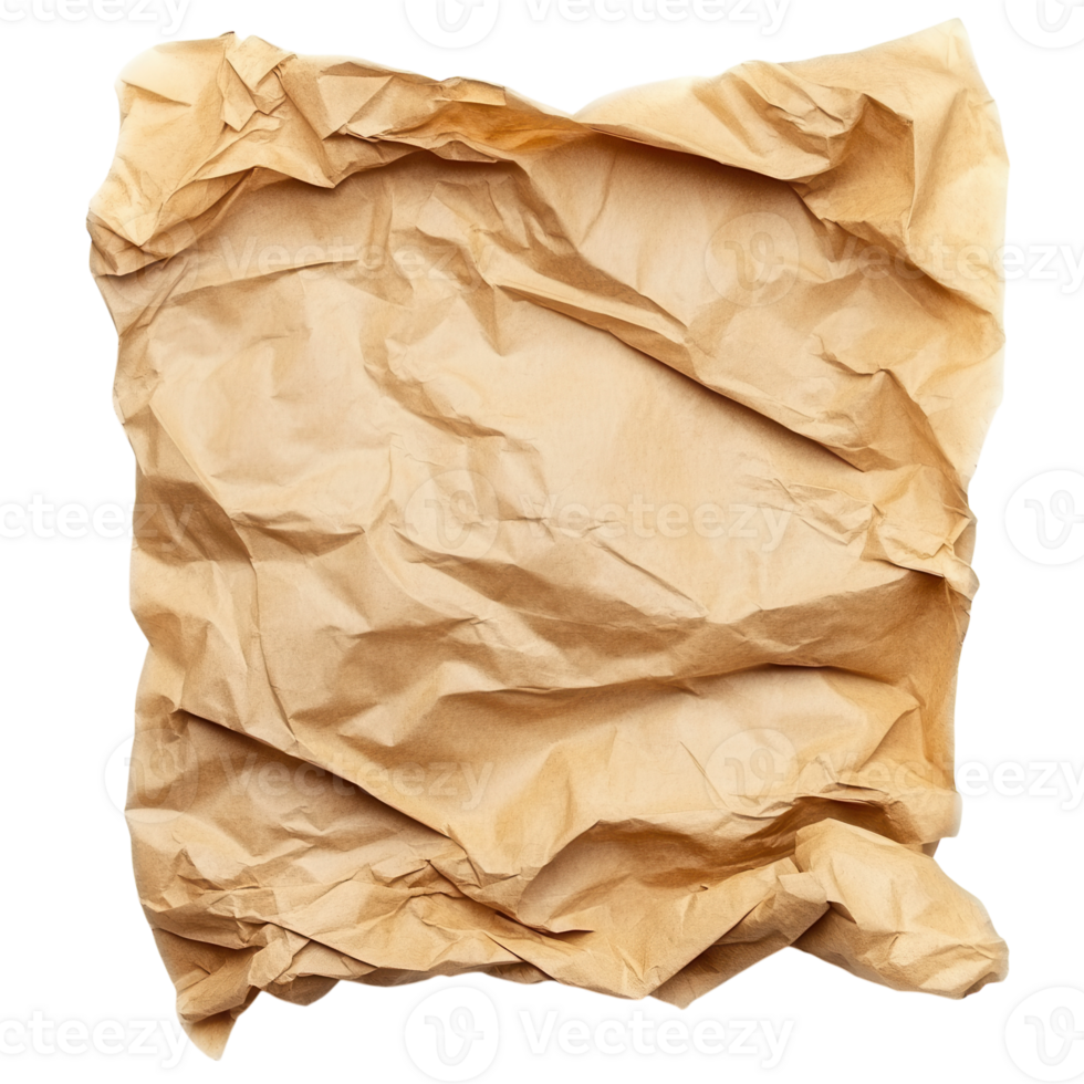 Crumpled Paper Isolated on a White Background for Use in Mockups and Designs on transparent background png