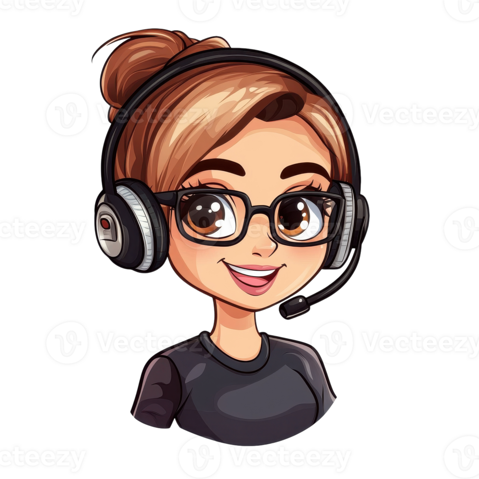 Customer Service Representative Assisting Clients with Headset on transparent background png
