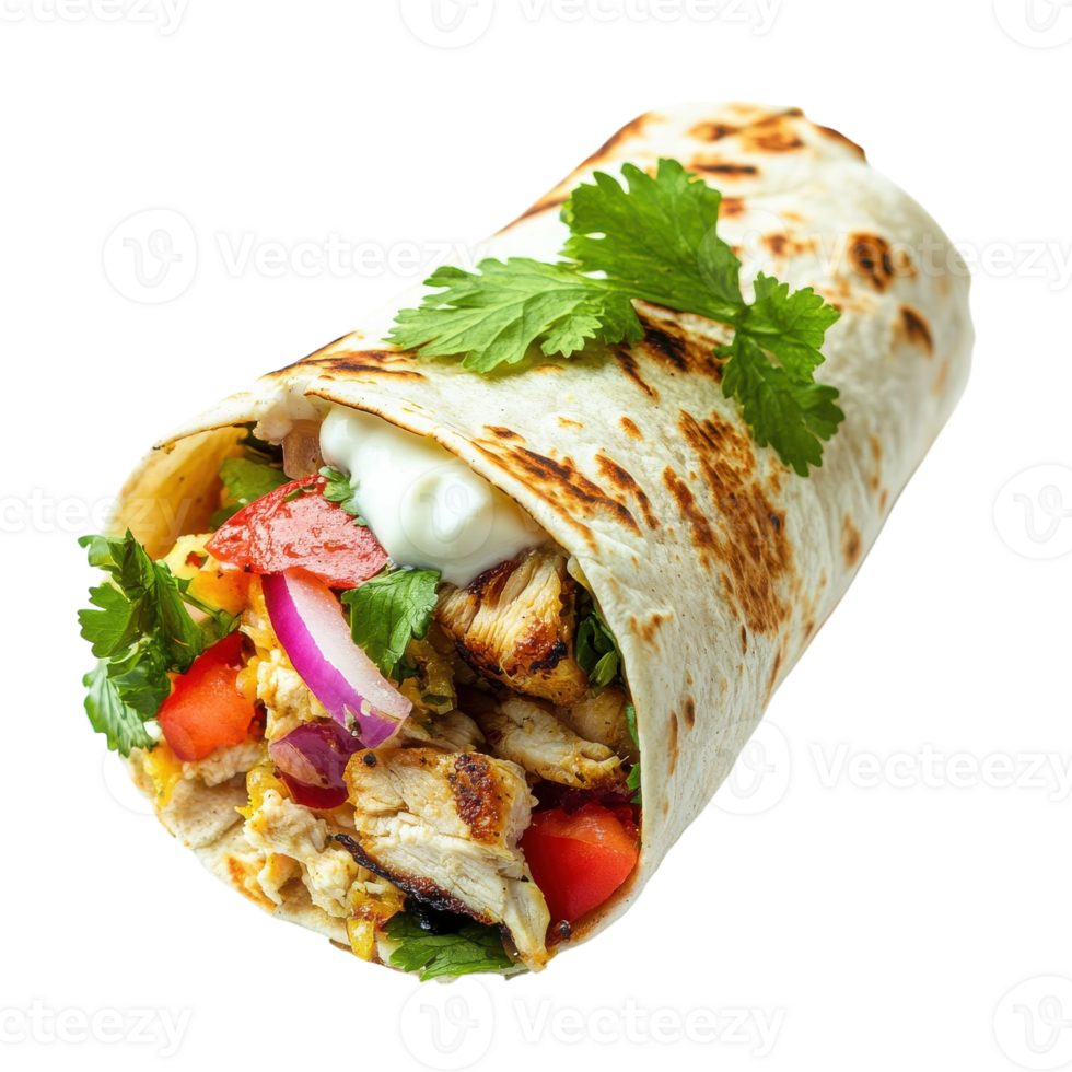 Delicious Chicken Tortilla Wrap Shawarma for Culinary Delights on transparent background png