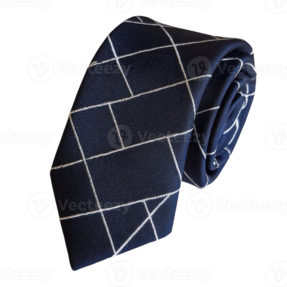 Elegant Dark Blue Tie with Line Pattern for Business Attire on transparent background png