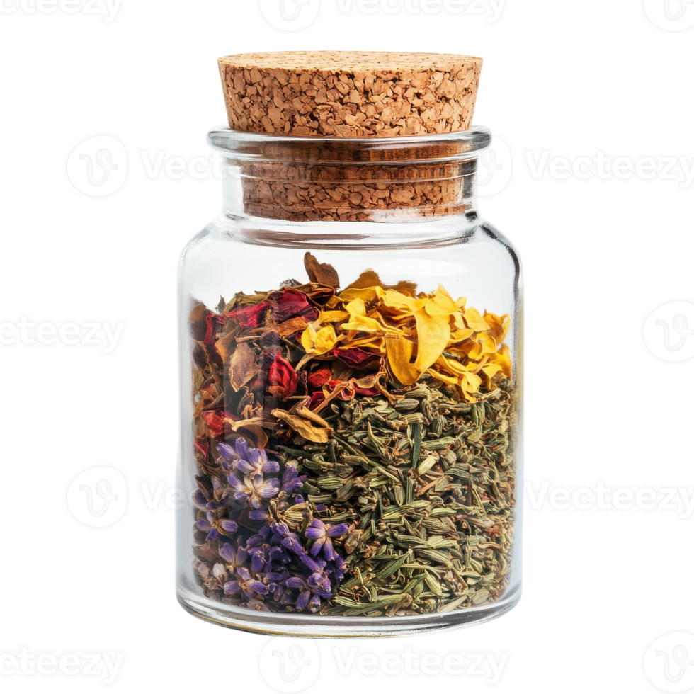 Glass Spice Jar with Cork Lid for Kitchen Organization on transparent background png