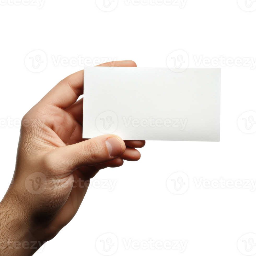 A person holding a blank business card on a black background png