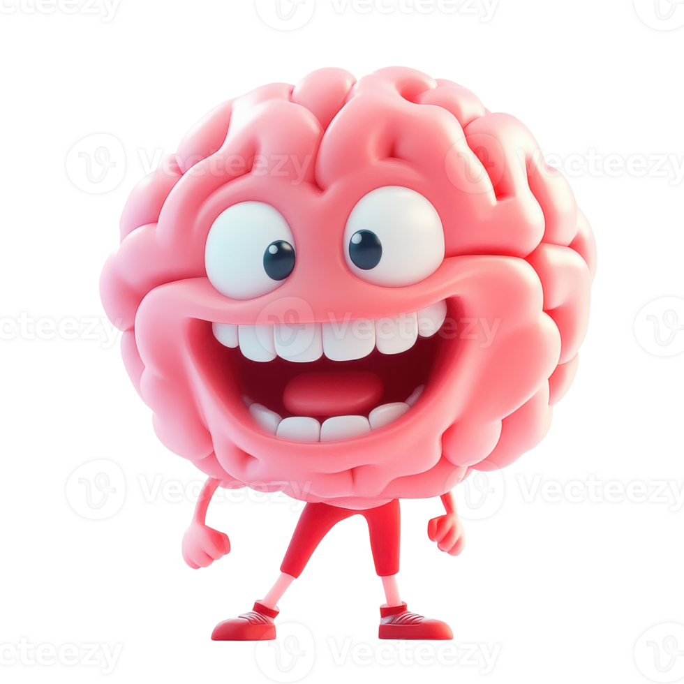 A cartoon brain character with a smile on its face png