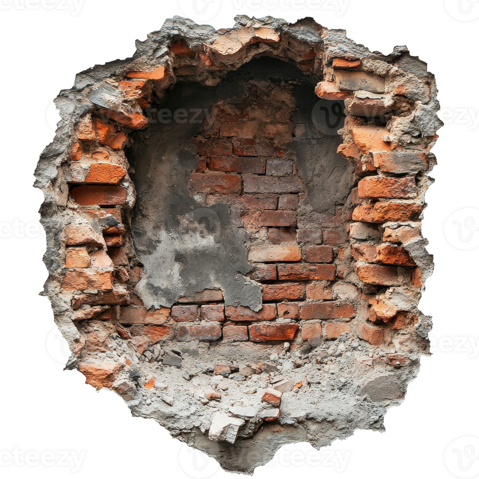 Exposed Structure Through Hole in Red Brick Wall for Interior Design Inspiration on transparent background png