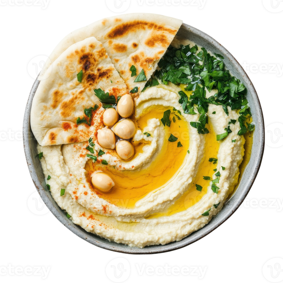 Delicious Hummus and Pita Ideal for Snacking or Meal Preparation on transparent background png