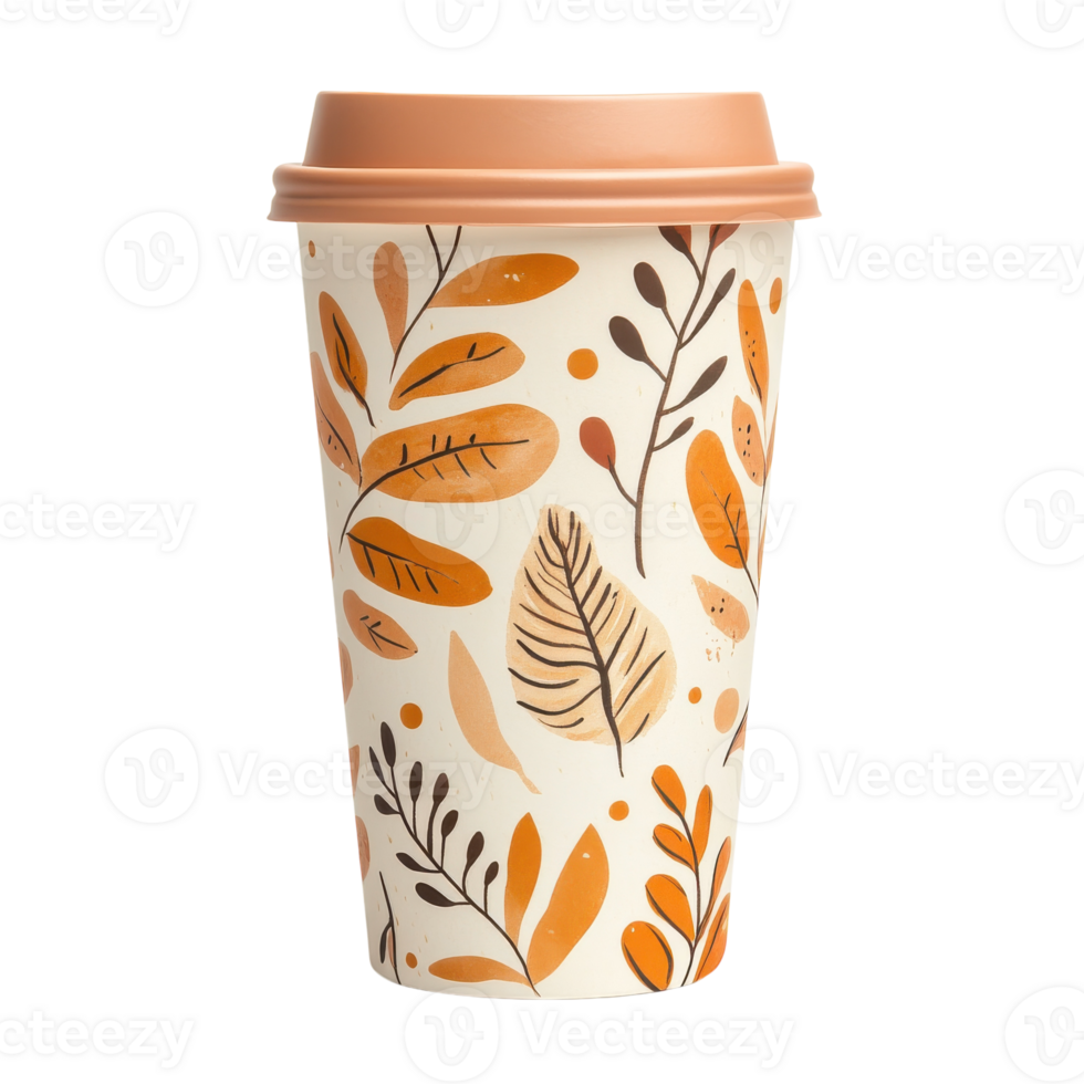 A coffee cup with a leaf pattern on it png
