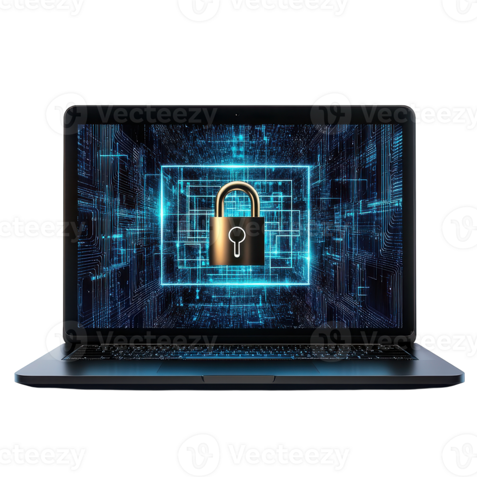 Laptop with Digital Padlock Symbolizing Cyber Security on transparent background png