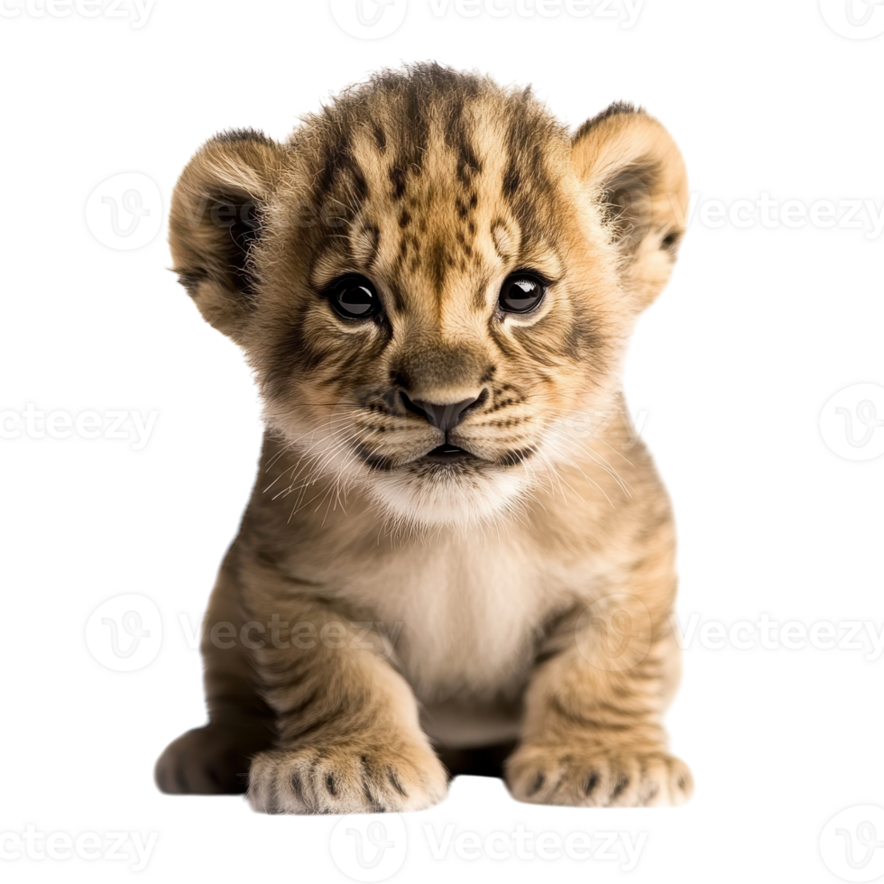 Lion Cub Sitting Isolated in the Wild on transparent background png