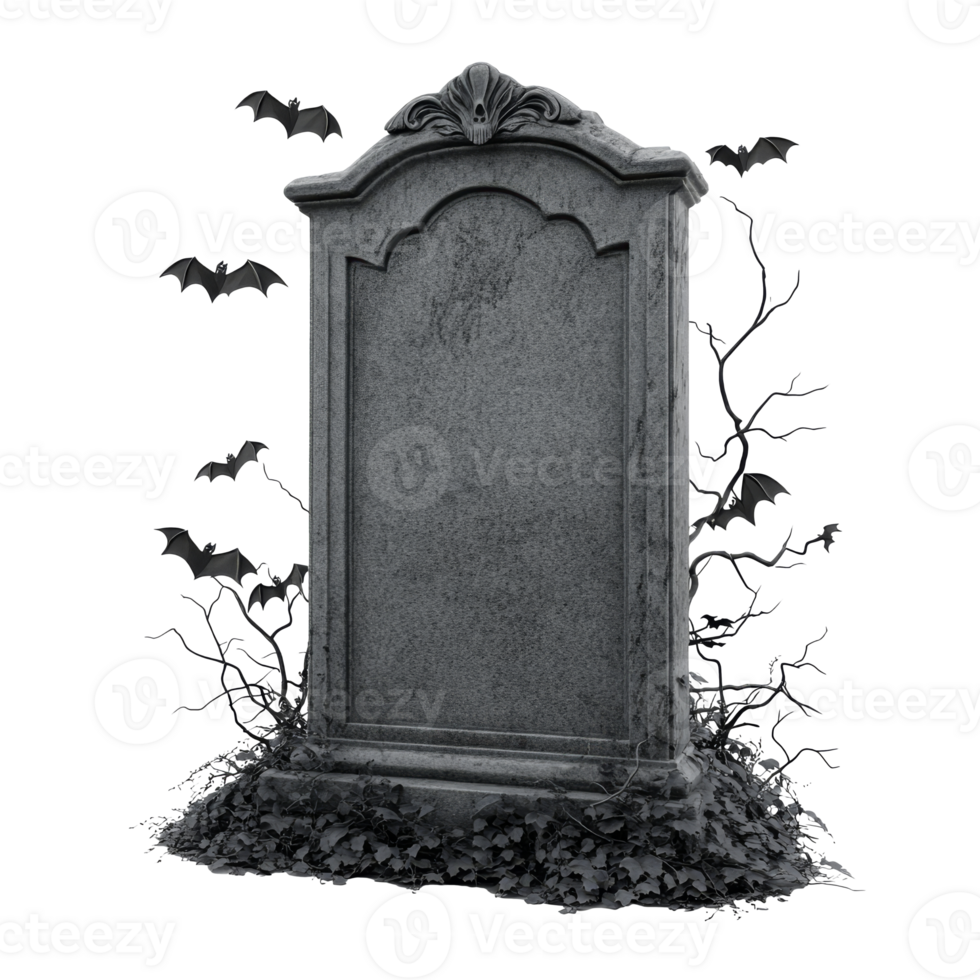 Eerie gravestone with bats and vines isolated transparent png