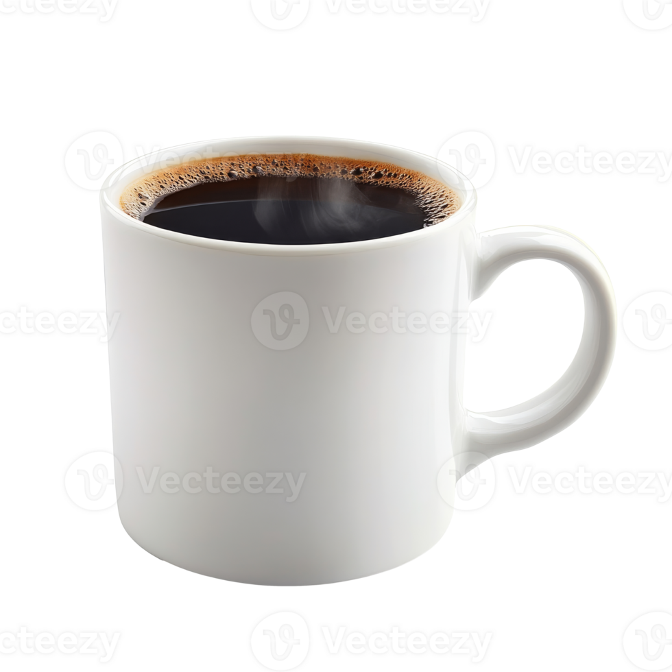Hot coffee in a white mug on a plain background isolated transparent png