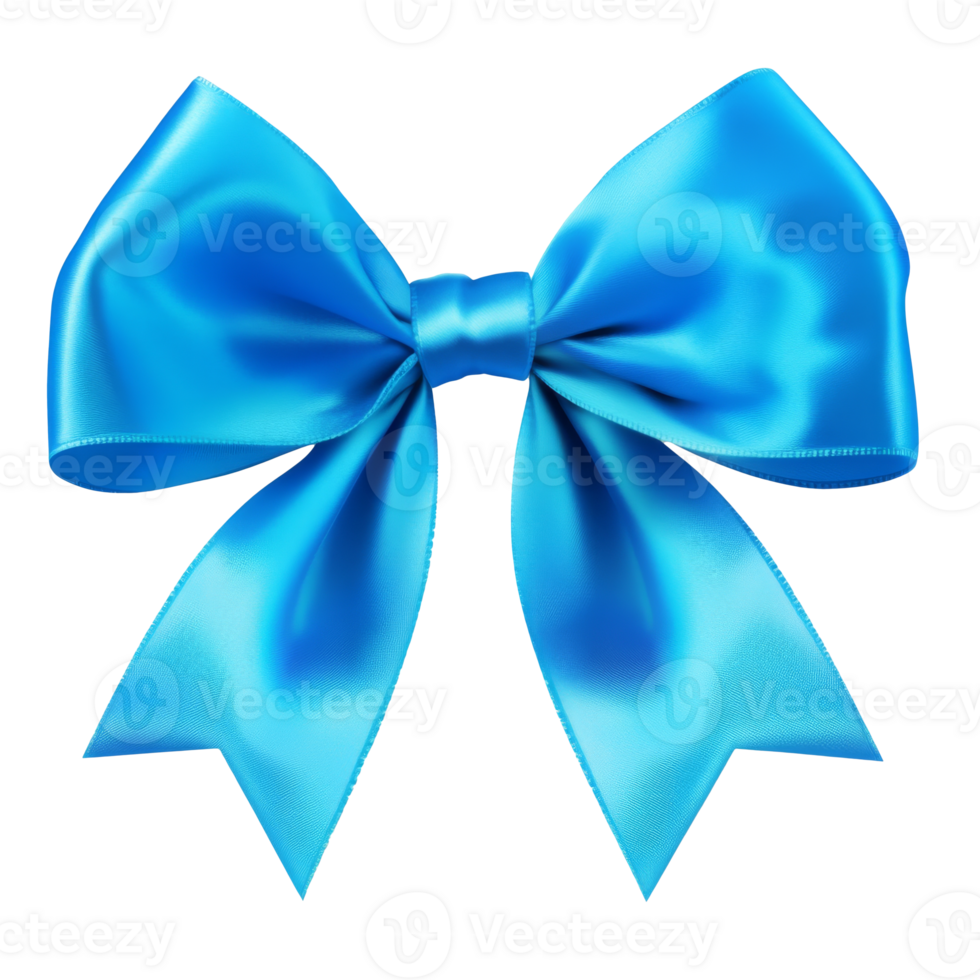 Beautiful blue satin bow tied with long ribbons isolated transparent png