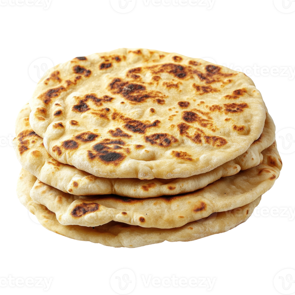 Homemade flatbreads stacked on a white background isolated transparent png