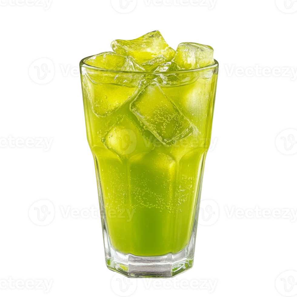 Refreshing green beverage with ice in a tall glass isolated transparent png