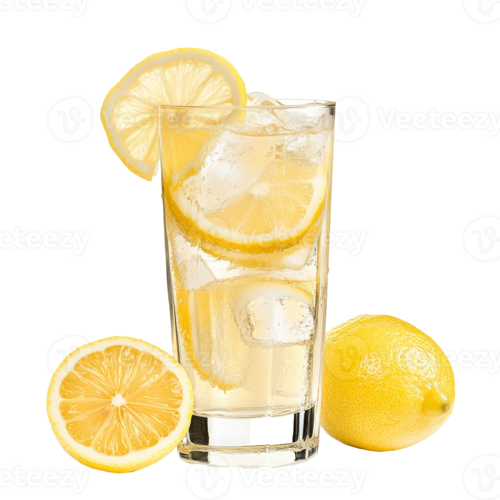 Refreshing lemonade served with fresh lemon slices isolated transparent png