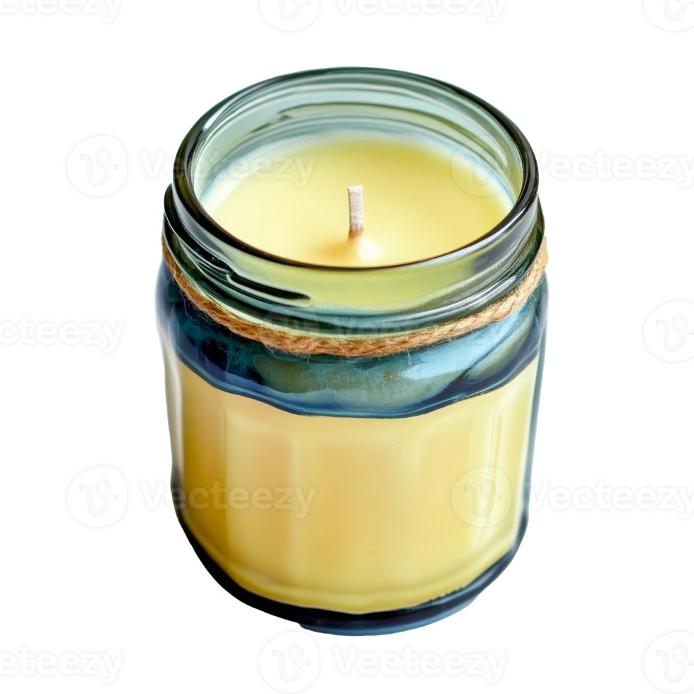 A handmade candle in a glass jar on display isolated transparent png